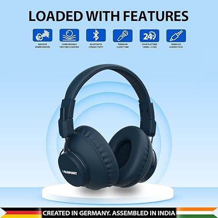 Blaupunkt Newly Launched BH41 Bluetooth Wireless Over Ear Headphones I Long Playtime I 40MM Drivers (Blue) - Rajputtrade