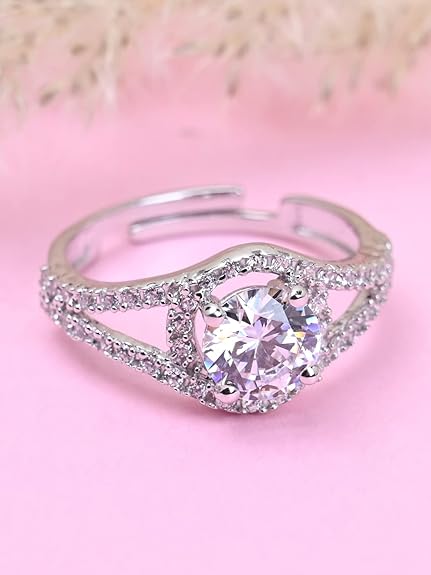 Pure 925 Sterling Silver Solitaire Finger Ring with Adjustable Band | Gift for Women Girls Wife Girlfriend | Multiple Design Options - Rajputtrade