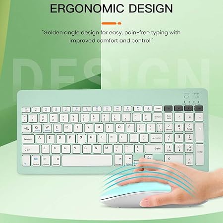 TECPHILE Wireless Keyboard and Mouse Combo, Multi Device Keyboard (3 BT5.0 + 2.4Ghz USB) and Mouse (BT5.0 + USB) Connectivity, Silent Easy Switch, Rechargeable, for Laptop,Mac,Computer,Tablet (Green) - Rajputtrade
