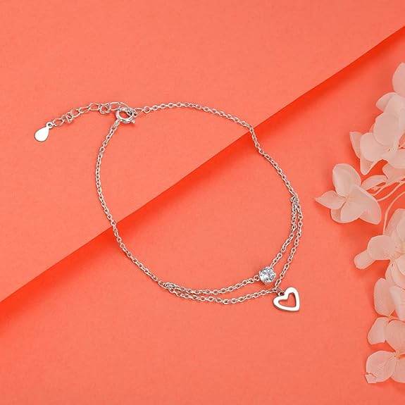 925 Silver 18k Gold Plated Rose Gold Zircon Studded Black Bead Anklet | Gifts for Women & Girls - Rajputtrade