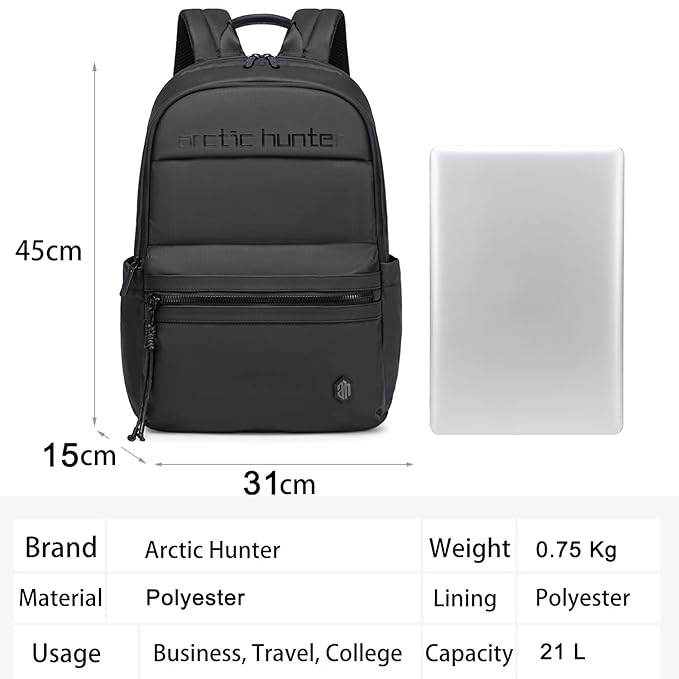 Arctic Hunter Compact Backpack for Men Women 21L Lightweight One-Day-Capacity 15.6" Laptop Bag Stylish Water-resistant Office Laptop Backpack for Casual College Daypack - Rajputtrade
