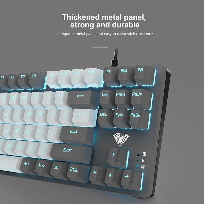 AULA F3287 TKL Tenkeyless Mechanical Wired USB Gaming Keyboard | 8 Different Pre-Set Game Modes Without Numlock Keys (Grey, White) - Rajputtrade