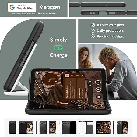 Spigen Thin Fit for Google Pixel Fold Case, Pixel Fold Back Cover - TPU+PC|Black