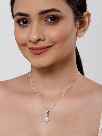 92.5 Sterling Silver Real Pearl Pendant with Chain | Gift for Women and Girls - Rajputtrade