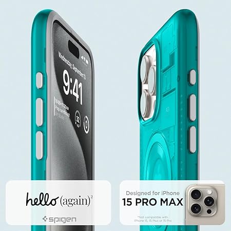 Spigen Classic C1 MagFit Back Cover Case Compatible with iPhone 15 Pro Max (TPU + Poly Carbonate | Bondi Blue)