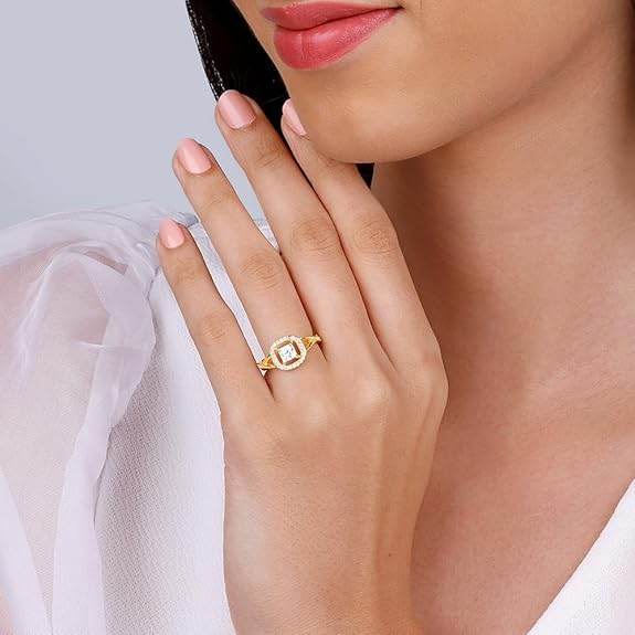 925 Silver Golden Beautiful Bliss Ring,Fixed Size,Indian - 12| Gifts for Women and Girls | - Rajputtrade