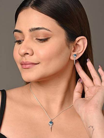 925 Sterling Silver Dolores Pendant Earring Chain Jewellery Set | Rhodium Plated, Swiss Zirconia | Gift for Women & Girls - Rajputtrade