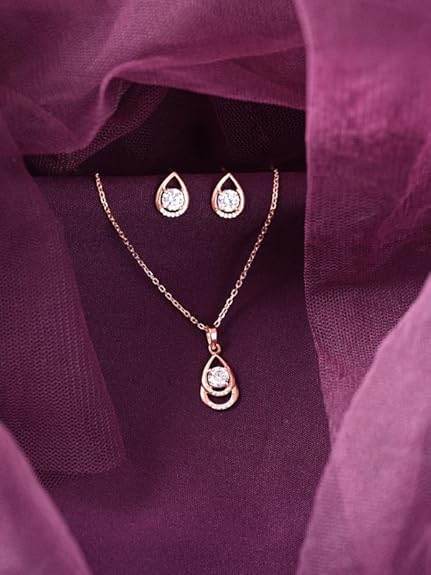 925 Sterling Silver Tosca Pendant Earrings Chain Necklace Jewellery Set | Rose Gold Plated, Swiss Zirconia |Gift for Women and Girls - Rajputtrade
