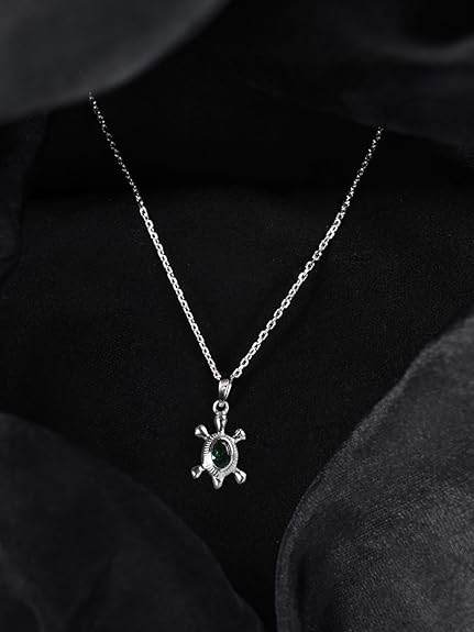 925 Sterling Silver Good Luck Tortoise Turtle Pendant Necklace for Men & Women | With or Without Chain | Religious, Platinum Plated. Swiss Zircon - Rajputtrade