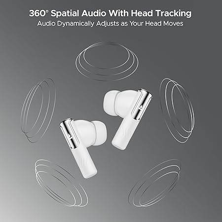 boAt Nirvana Ivy, 50dB Hybrid Active Noise Cancellation, 360º Spatial Audio,Fast Charge,App Support, v5.3 Bluetooth Earbuds, TWS Ear Buds Wireless Earphones with mic (Gunmetal White) - Rajputtrade