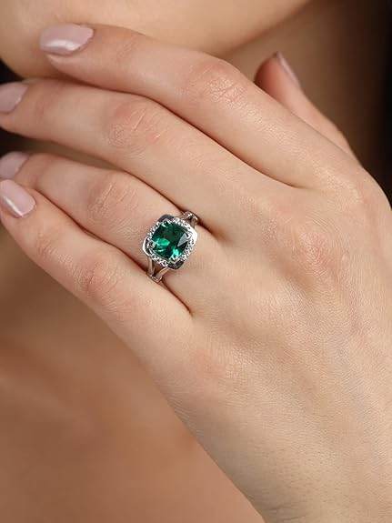 925 Sterling Silver Cushion Stone Ring with Adjustable Band | Gift for Women Wife Girls - Rajputtrade