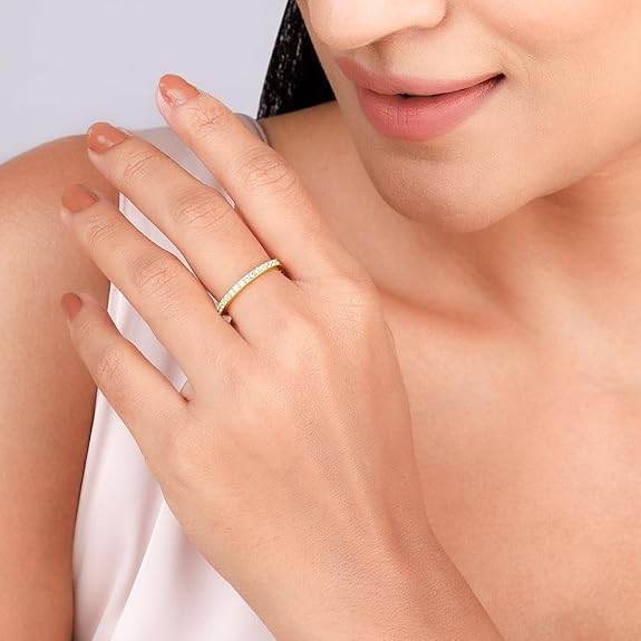 925 Silver Golden Minimal Zirconia Ring, Adjustable| Gifts for Women and Girls - Rajputtrade