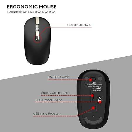 cimetech Wireless Keyboard and Mouse, 2.4G USB Comfortable Ultra Slim Ergonomic Keyboard, Plug and Play Compact Full Size Keyboard for Mac, Windows, Laptop, Tablet, Computer - Gold - Rajputtrade