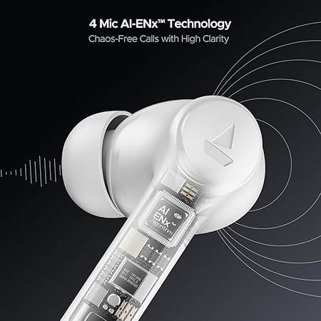 boAt Airdopes 300, Cinematic Spatial Audio, 50HRS Battery, 4Mic AI ENx, Fast Charge, App Support, Low Latency, IPX4, v5.3 Bluetooth TWS in Ear Earbuds Wireless Earphones with mic (Chrome White) - Rajputtrade