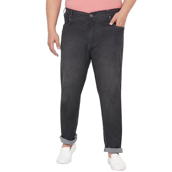 JOHN PRIDE Plus Size Men's Stretchable Mid-Rise Comfort Fit Clean Look Black Cotton Jeans for Men - Rajputtrade