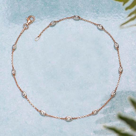 925 Sterling Silver Rose Gold Plating Chain Anklet (Single) | Gift for Women & Girls | - Rajputtrade