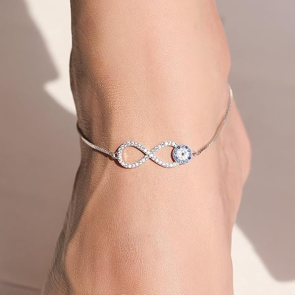 925 Sterling Silver Anklet | Rhodium Plated Precious Cubic Zirconia Women Chain Anklet | Gifts For Women & Girls | - Rajputtrade