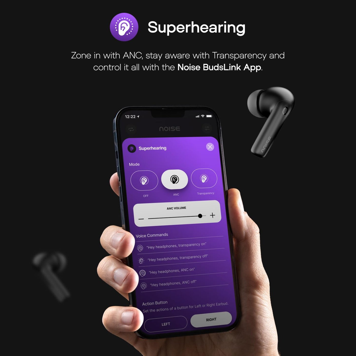 Noise Newly Launched Air Buds 6 in-Ear Bluetooth TWS - AI Enabled Smartbuds, ANC (up to 32db), Personalised App, in-Ear Detection, Voice Control, Google Fast Pair, BT v5.3(Charcoal Black) - Rajputtrade