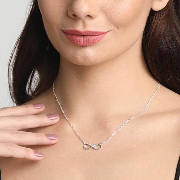 925 Sterling Silver Infinity Pendant Chain Necklace | Rhodium Plated, Swiss Zirconia |Gift for Women and Girls - Rajputtrade