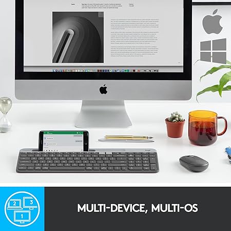 Logitech K580 Slim Multi-Device Wireless Keyboard Bluetooth/Receiver, Compact, Easy Switch, 24 Month Battery, Win/Mac, Desktop, Tablet, Smartphone, Laptop Compatible - Graphite - Rajputtrade