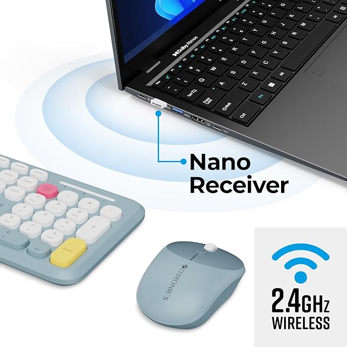 ZEBRONICS Companion 302 2.4GHZ Wireless Keyboard & Mouse Combo with UV Printed Keys,13 Multimedia Keys,800/1400/1600 DPI,High Precision,Advanced Optical Sensor Technology(Blue) - Rajputtrade