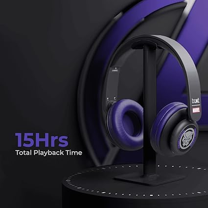 boAt Rockerz 450 Black Panther Edition Bluetooth Wireless On Ear Headphones with mic, 15 Hours Battery (King's Purple)