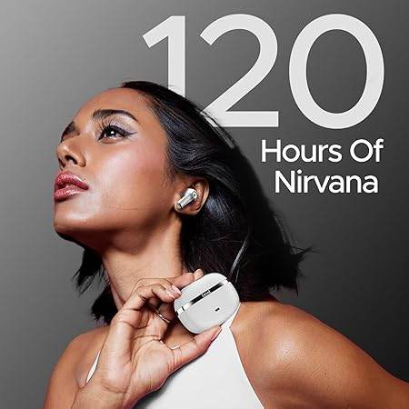 Boat Nirvana Ion, 120HRS Battery, Crystal Bionic Sound w/Dual EQ Modes, 4Mics ENx, App Support, Low Latency, IPX4, v.5.2 Bluetooth Earbuds, TWS Ear Buds Wireless Earphones with mic (Ivory White) - Rajputtrade