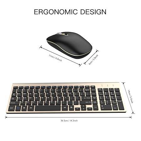 cimetech Wireless Keyboard and Mouse, 2.4G USB Comfortable Ultra Slim Ergonomic Keyboard, Plug and Play Compact Full Size Keyboard for Mac, Windows, Laptop, Tablet, Computer - Gold - Rajputtrade
