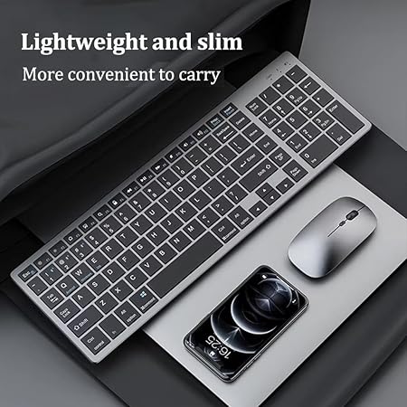 Wireless Keyboard and Mouse Combo, TECPHILE Multi Device Keyboard (3 Bluetooth5.0 + 2.4Ghz USB) Connectivity, Keyboard Protector, Easy Switch, Quiet, Rechargeable, for Computer, Tablet, Mac, Desktop - Rajputtrade