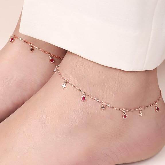 925 Sterling Silver Rose Gold Plated Anklet Pair for Women | Gift for Women & Girls | - Rajputtrade