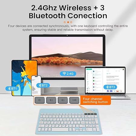 TECPHILE Wireless Keyboard and Mouse Combo, Multi Device Keyboard (3 BT5.0 + 2.4Ghz USB) and Mouse (BT5.0 + USB) Connectivity, Silent Easy Switch, Rechargeable, for Laptop, Mac, Computer Tablet (Blue) - Rajputtrade