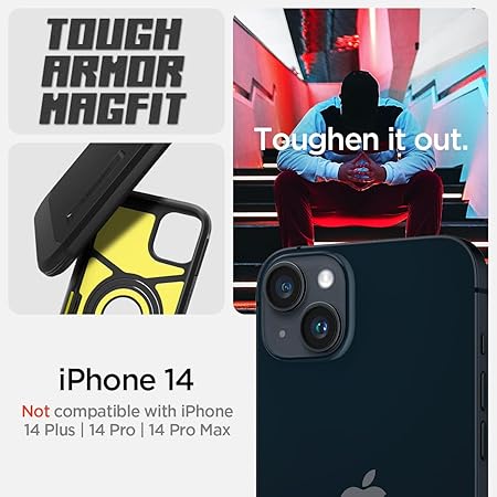 Spigen Tough Armor MagFit Back Cover Case Compatible with iPhone 14 (TPU + Poly Carbonate | Black)