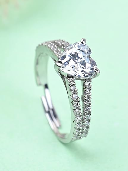Pure 925 Sterling Silver Solitaire Finger Ring with Adjustable Band | Gift for Women Girls Wife Girlfriend | Multiple Design Options - Rajputtrade