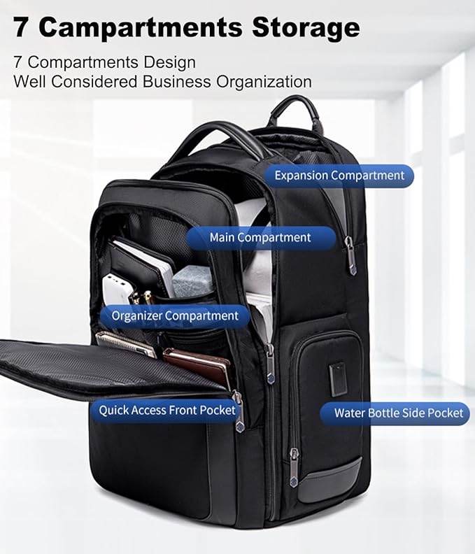 Arctic Hunter Travel Backpack for Men 45L Big Heavy Duty Office Travel Laptop Backpack Fit Upto 17" Laptop 1680D Polyester Water-resistant Padded Overnight Laptop/Clothes Bag with Multi-Pockets, Black - Rajputtrade