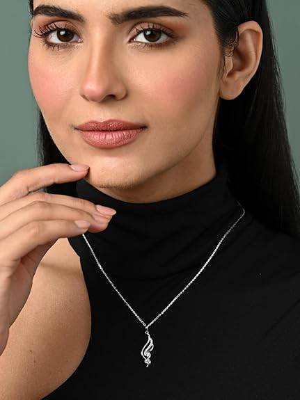 925 Sterling Silver Swirl Pendant Earrings Chain Necklace Jewellery Set | Platinum Plated, Swiss Zirconia | Modern Gift for Women and Girls - Rajputtrade