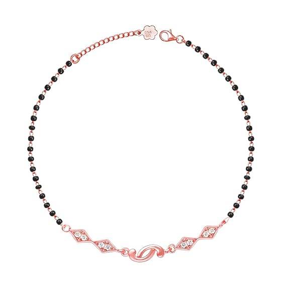 925 Silver Rose Gold Love Forever Beaded Anklets (Single) |Gifts for Women and Girls | - Rajputtrade