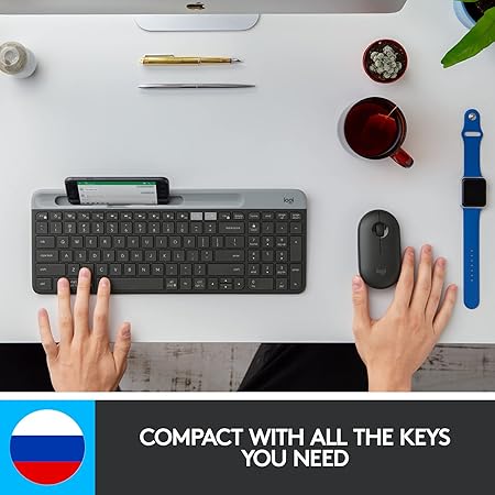 Logitech K580 Slim Multi-Device Wireless Keyboard Bluetooth/Receiver, Compact, Easy Switch, 24 Month Battery, Win/Mac, Desktop, Tablet, Smartphone, Laptop Compatible - Graphite - Rajputtrade