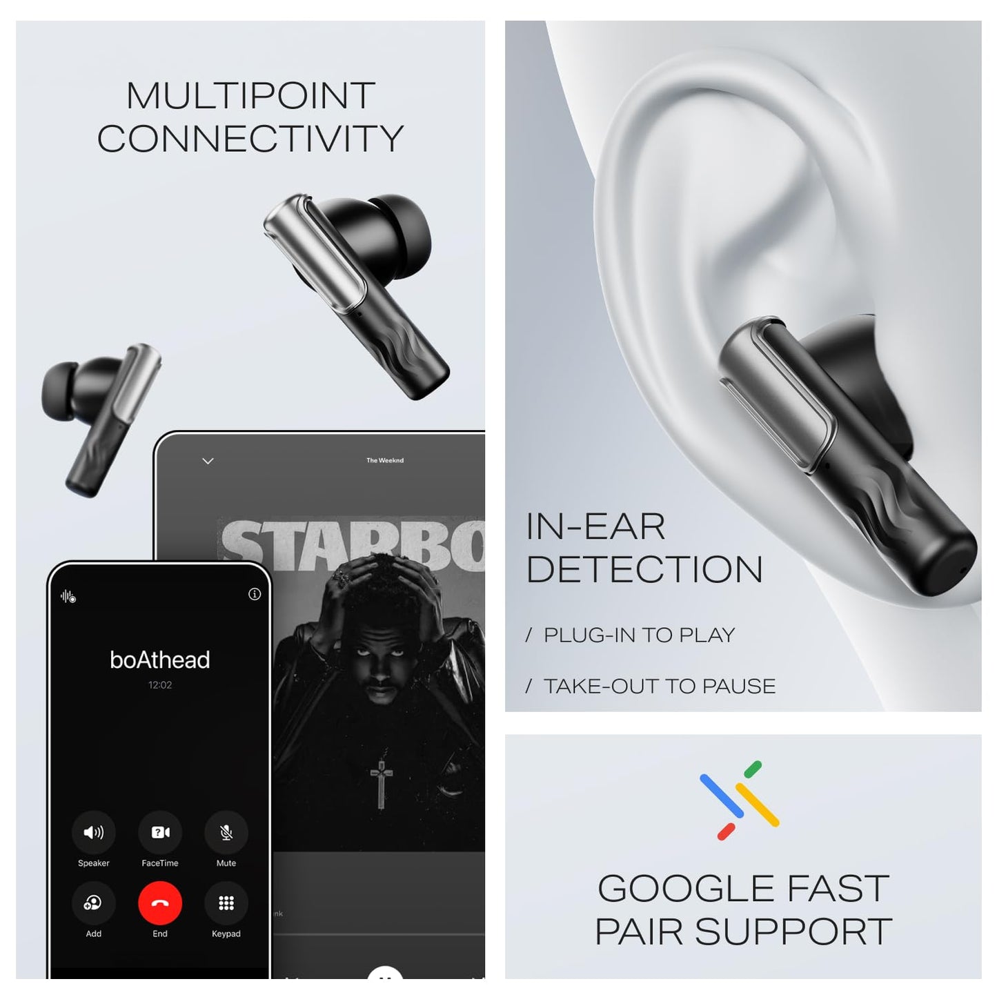 boAt Nirvana Ivy Pro (2025 Launch), Dolby Atmos w/Head Tracking, 52dB Hybrid Adaptive ANC,Hi-Res LDAC, Titanium Dual Drivers, Bluetooth Earbuds (4 Color Options)