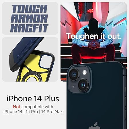 Spigen Tough Armor MagFit Back Cover Case Compatible with iPhone 14 Plus (TPU + Poly Carbonate | Navy Blue)