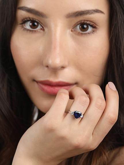 925 Sterling Silver Heart Stone Ring with Adjustable Band | Gift for Women Wife Girls - Rajputtrade