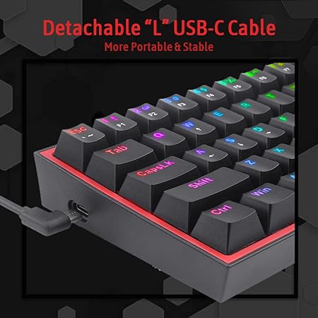 Redragon K617 Fizz 60% Wired RGB Gaming Keyboard, 61 Keys Compact Mechanical Keyboard, (Linear RED Switch), Pro Driver/Software Supported || Black - Rajputtrade