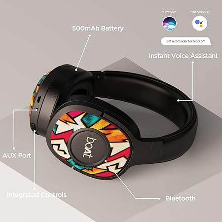 boAt Rockerz 550 Bluetooth Wireless Over Ear Headphones with Upto 20 Hours Playback, 50MM Drivers (Black) - Rajputtrade