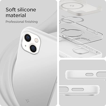 Spigen Silicone Fit MagFit Back Cover Case Compatible with iPhone 13 (Silicone White)