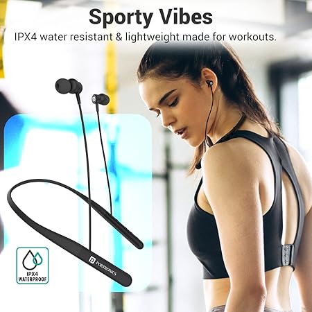 Portronics Harmonics Z4 Wireless Bluetooth 5.3 Neckband in Ear Earphones with Mic, 30Hrs Playtime (Black) - Rajputtrade