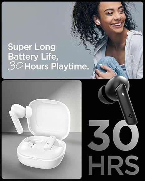Spigen Audio Newly Launched SA-TW P20 True Wireless in Ear Earbuds with 30H Playtime, Upto 40dB 3 Multi-Mode ANC Pro, EQ Customizing App, 6-MIC, Low Latency for Gaming Mode, 10mm Driver, IPX5 - Black