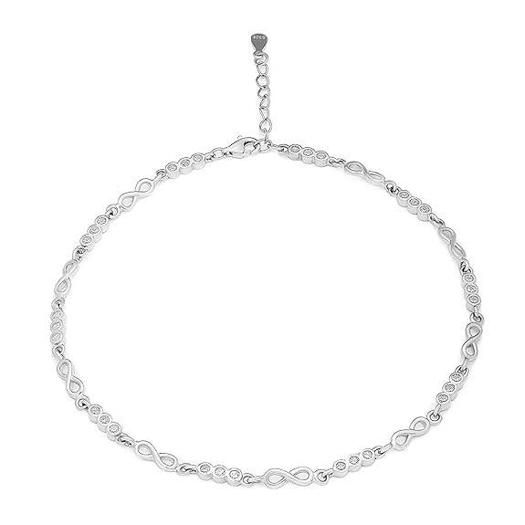 925 Sterling Silver Cubic Zirconia Infinity Rhodium Plating Chain Anklet (Single) | | Gift for Women & Girls | - Rajputtrade