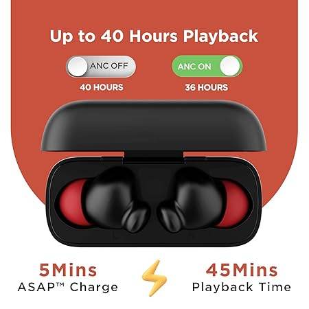 boAt Airdopes 341ANC True Wireless Earbuds in Ear Ear Buds W/ 32Db Hybrid ANC, Quad Mics with Enx Tech, Up to 40HRS Playtime, Beast Mode(for Gaming), ASAP Charge, Iwp, IPX5, Signature Sound(Black) - Rajputtrade