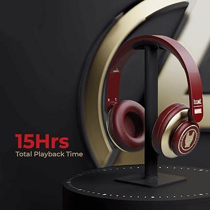 boAt Rockerz 450, 15 HRS Battery, 40mm Drivers, Padded Ear Cushions, Wireless Headphone with Mic (Stark Red) - Rajputtrade