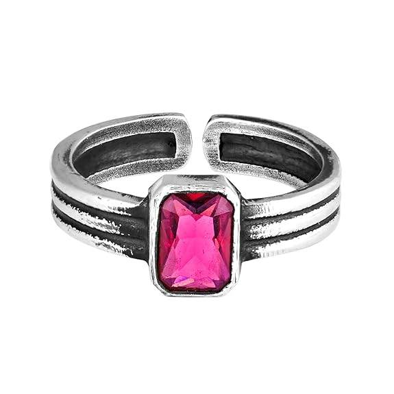 925 Silver Oxidised Silver Fuchsia Ring, Adjustable | Gifts for Women and Girls | - Rajputtrade