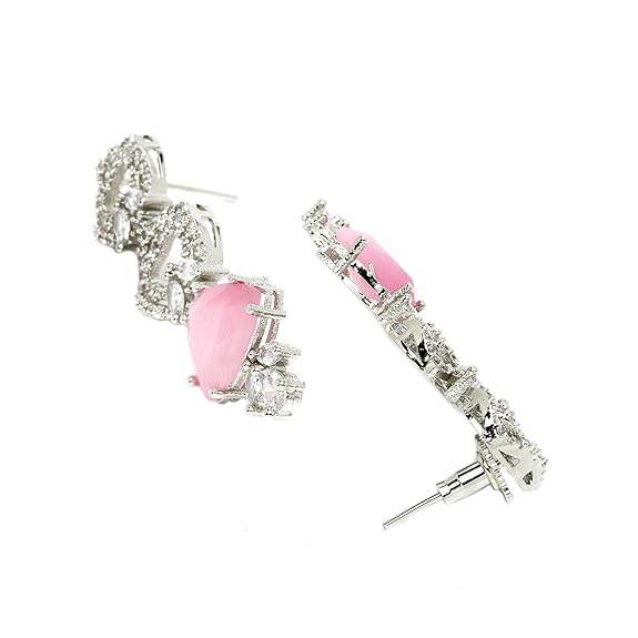 Choker Necklace And Drop Earrings Jewellery Set For Women (Pink) - Rajputtrade